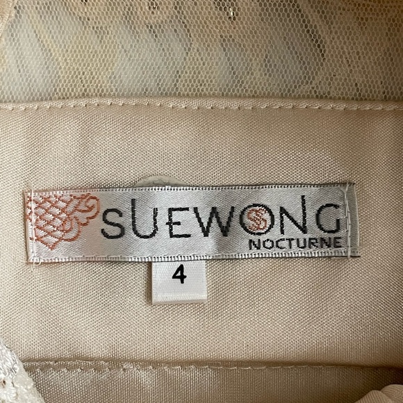 Sue Wong Lace Beaded Embroidered Cocktail Dress Sleeveless N3502 Ecru Wedding - Picture 8 of 13